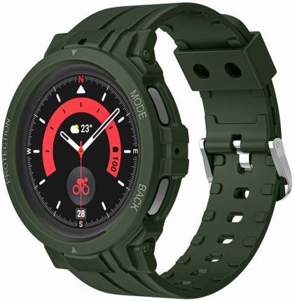 Bizon Etui Z Paskiem Strap + Case Watch Action Pro Do Samsung Galaxy Watch 5 Pro 45 mm Ciemnozielone