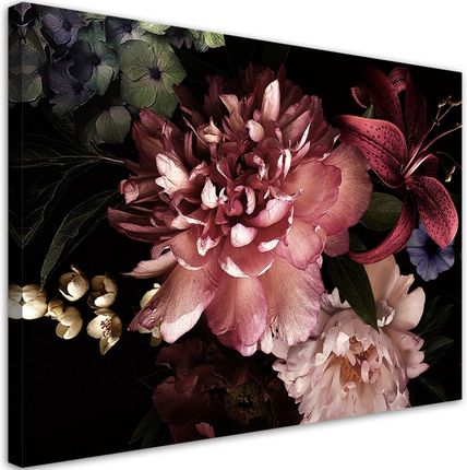 Feeby Obraz Na Płótnie Bukiet Kwiatów Ciemnym Tle 120X80 704124