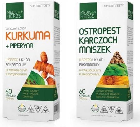 Medica Herbs Zestaw Ostropest Karczoch Mniszek + Kurkuma Piperyna