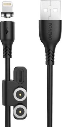 Kabel USB Foneng Foneng 3in1 Magnetic Data Cable (micro USB, type-C, lightning) X62 2.1A 1m Black EU
