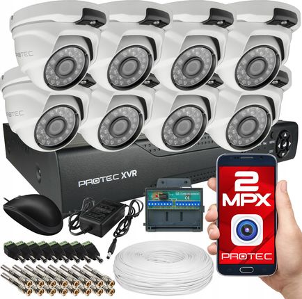 Protec Zestaw Do Monitoringu 8 Kamery Kopuły 2Mp Bez Hdd
