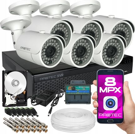 Protec Zestaw Monitoringu Premium 6 Kamer 8Mpx 4K Hdd 2Tb