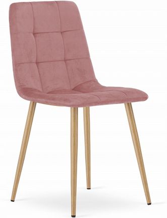 Krzesło Kara Aksamit Różowy Nogi Kolor Drewna