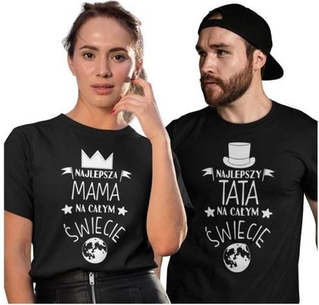 Zestaw koszulek dla rodziców na prezent koszulka dla mamy i taty najlepsza MAMA na całym świecie najlepszy TATA na całym świecie kolor czarny