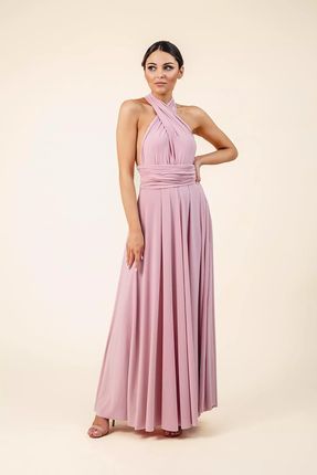 Zwiewna sukienka z szarfami do wiązania (Pudrowy, M/L)