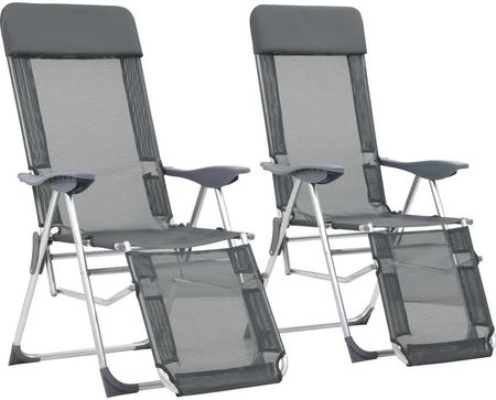 Vidaxl Składane Krzesła Turystyczne Z Podnóżkami 2Szt. Szare 360145 Szary