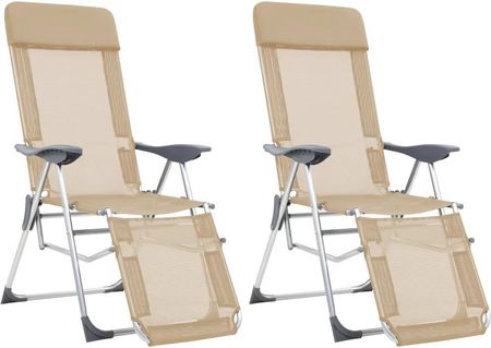 Vidaxl Składane Krzesła Turystyczne Z Podnóżkami 2Szt. Kremowe 360147 Kremowy