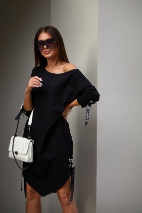 Asymetryczna sukienka oversize z wiązaniami czarna 1403