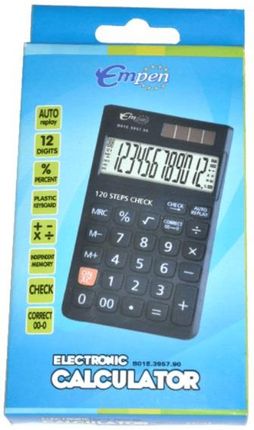 Kalkulator Kieszonkowy, Empen, 12 Cyfrowy Wyświetlacz, Wymiary: 124X74X13,5 Mm, Czarny W Etui, B01E.3957.90