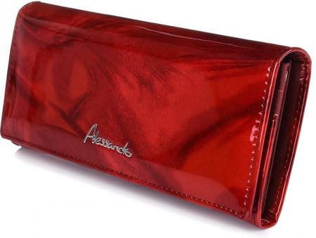 Skórzany portfel damski elegancki w piórka czerwony Alessandro Paoli