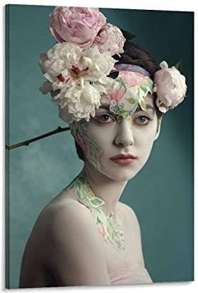 Adata Modern Art Woman Floral Headdress Plakat Dekoracja Ścienna Plakaty & Nadruki Tapety Living Room Dekoracja Ścienna Sztuka 20X30Inch50X75Cm) Fram 