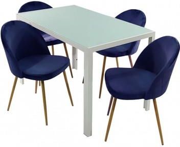 Bm Design Zestaw Stół Monako Biały I 4 Krzesła Denwer Velvet Granatowe (BM00583)