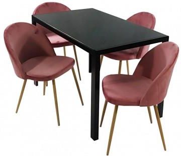 Bm Design Zestaw Stół Monako Czarny I 4 Krzesła Denwer Velvet Różowe (BM00589)