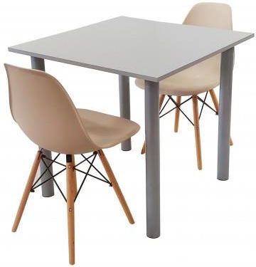 Bm Design Zestaw Stół Lugano 80 Szary I 2 Krzesła Milano Beżowe (BM01299)