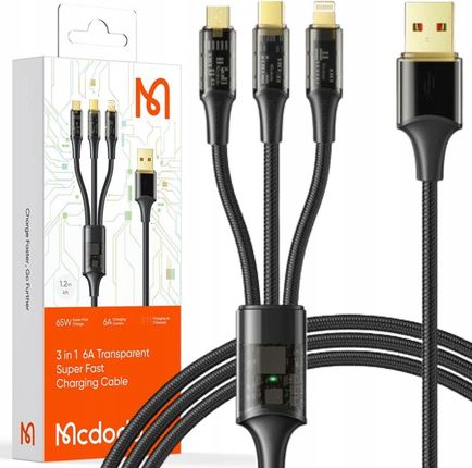 Mcdodo Kabel Micro Usb Lightning Usb C 3W1 6A 100W