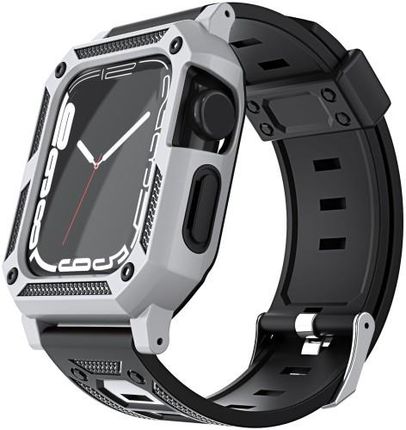 Bizon Etui Z Paskiem Strap Case Watch Armor Do Apple Watch 44 / 45Mm Srebrne