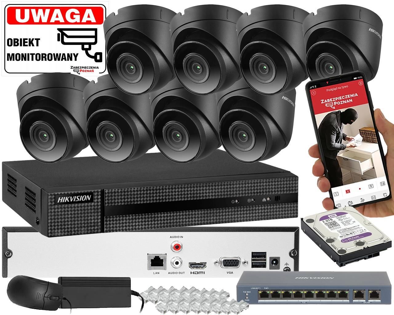 Zestaw Do Monitoringu Hikvision Zestaw Monitoringu Kamer Ip Ipcam T Black Mpx Ipcamt Black