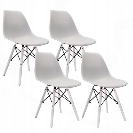 Bm Design 4 Krzesła Dsw Milano Jasno Szare Nogi Drewno Białe (BM00425)