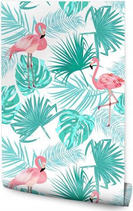 Muralo Do Jadalni Liście Palmowe Flamingi Natura