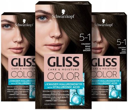 Gliss Color Farba Do Włosów 5-1 Chłodny Brąz 3Szt.