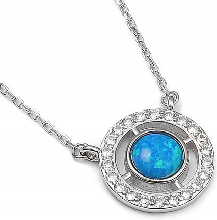 Mo-Biżuteria Srebrny naszyjnik, niebieski opal, okrągły z cyrko