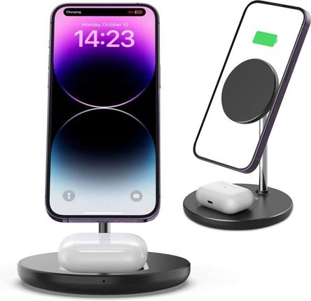 4Kompl Ładowarka Indukcyjna 2W1 Qi 15W 2In1 Magnetic Magsafe Wireless Charger Do Apple Iphone Airpods Black