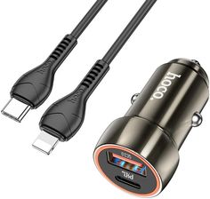 Hoco Ładowarka Samochodowa Typ C Usb Qc30 Power Delivery 20W Z Kablem Do Iphone Lightning 8Pin Z46A Szary