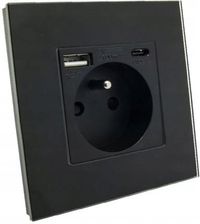 B-Line Gniazdko Elektryczne Pojedyncze Czarne Z Usb A&CRamka Szklana (KP1100004)