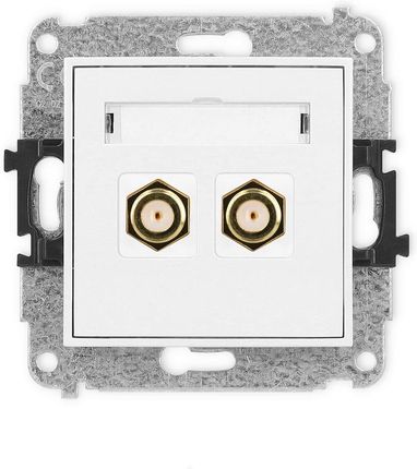 Karlik Gniazdo Antenowe Podwójne Typu F Sat Pozłacany Biały Mat Mini (25MGF21)