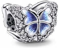 Lśniący charms z niebieskim motylem srebro 925