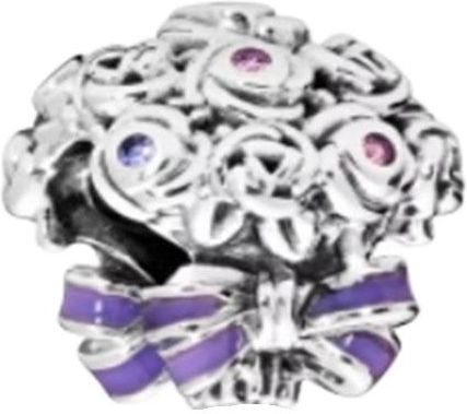 Charms fioletowy bukiet kwiatów srebro S925