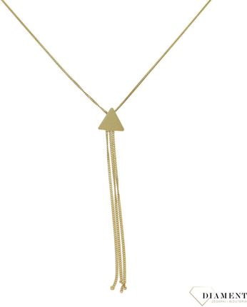 Srebrny naszyjnik damski krawatka pokryty złotem z trójkątem i łańcuszkami