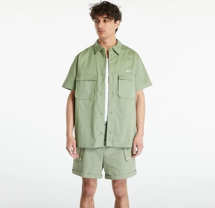 Nike Life Men'S Woven Military Short-Sleeve Button-Down Shirt Oil Green/ White