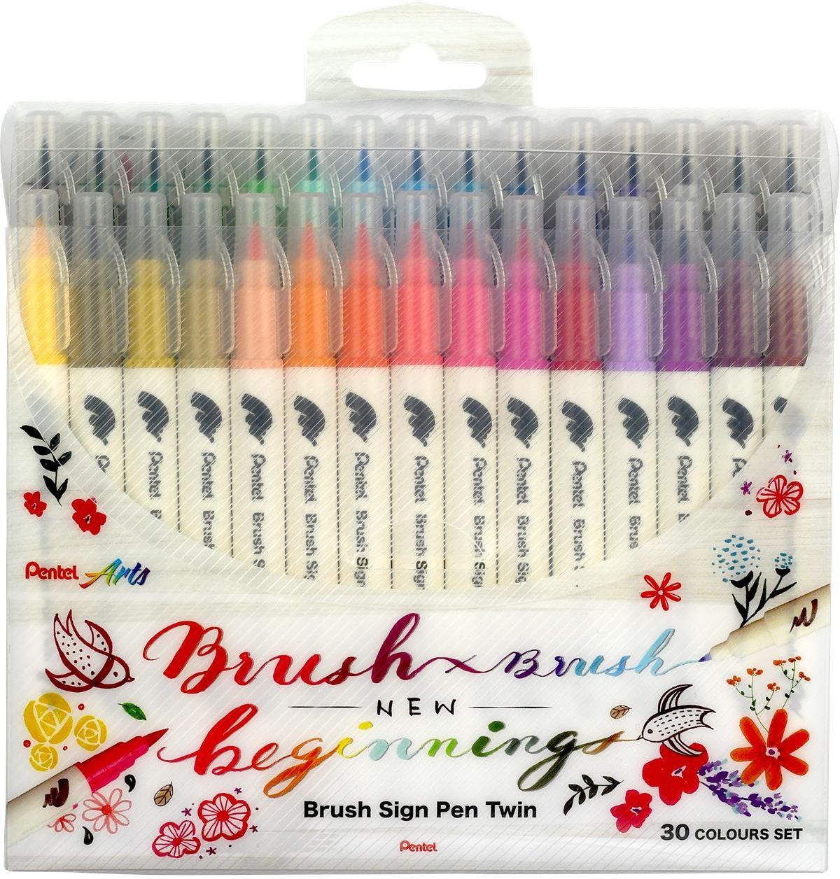Pentel SESW30C-30 Brush Sign Pen Twin, Set of 30 Colours