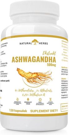 Ashwagandha Żeń-Szeń indyjski 500 mg 9% witanolidów 120 kaps
