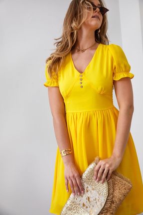 Gładka sukienka z krótkim rękawem żółta 3046