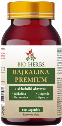 BIO HERBS - Bajkalina Premium, wsparcie mięśni, stawów i kości, 100 kapsułek