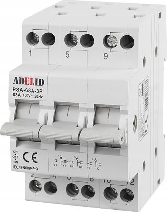 Adelid Przełącznik Zasilania Sieć-Agregat 3P 63A 1-0-2