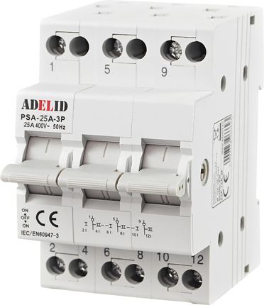 Adelid Przełącznik Zasilania Sieć-Agregat 3P 25A 1-0-2