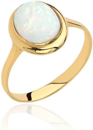 Złoty pierścionek owalny opal w oprawie 585 - 16