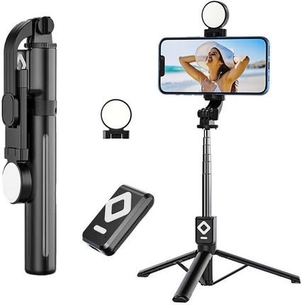 4Kom Pl Selfie Stick Uchwyt Z Statywem Z Podwójną Lampą Ring Led Tripod Z Pilotem Czarny