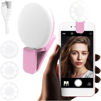 Alogy Lampka Led Mini Selfie Light Do Nagrywania Robienia Zdjęć Do Telefonu Z Klipsem Różowa
