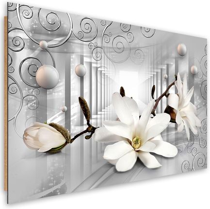 Feeby Obraz Deco Panel Kwiaty W Tunelu I Srebrne Kule 3D (Rozmiar 90X60)