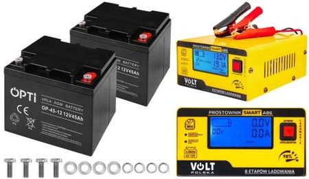 Zestaw 2x akumulator Volt OPTI VRLA AGM 12V 45Ah + prostownik 6PRA12866C A86