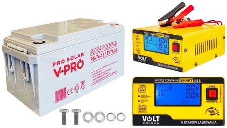 Zestaw akumulator Volt DEEP CYCLE VPRO SOLAR 12V 74Ah VRLA + prostownik 6PRA12866C A86