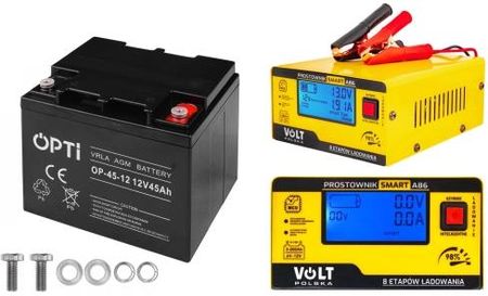 Zestaw akumulator Volt OPTI VRLA AGM 12V 45AH + prostownik 6PRA12866C A86