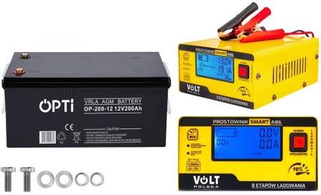 Zestaw akumulator Volt OPTI VRLA AGM 12V 200Ah + prostownik 6PRA12866C A86