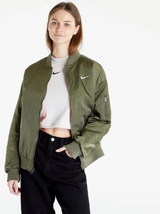 Nike Sportswear Women'S Varsity Bomber Jacket Medium Olive/ Safety Orange/ White