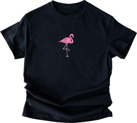 damska czarna koszulka z flamingiem