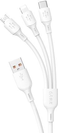 Dudao Kabel Usb Usb C Micro Usb Lightning 480Mb S 6A 1 2M Biały